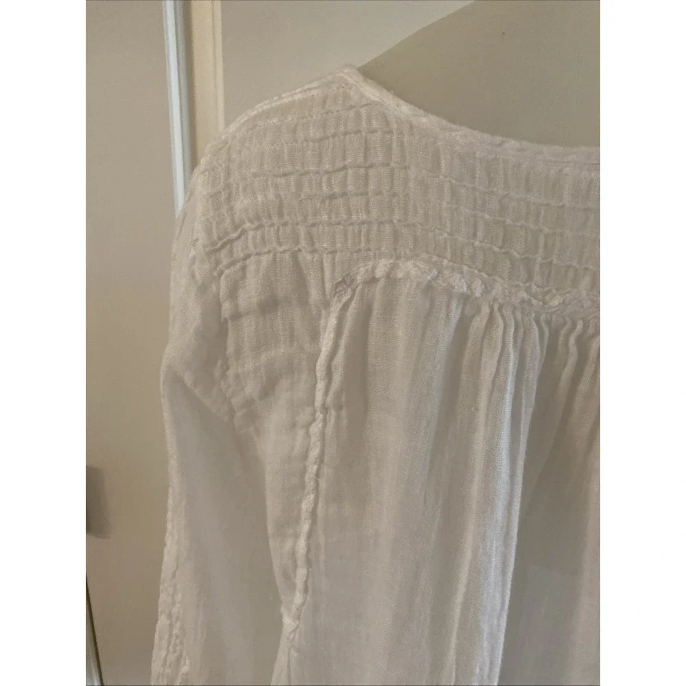 The White Company 100% Linen Blouse Top Size 10 White Pintuck Gauze Peasant Boho - Picture 6 of 15